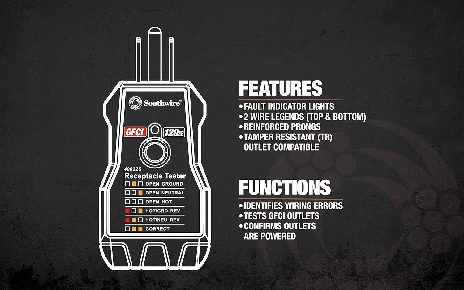 Southwire 40022S Receptacle Tester; Black - Image 7