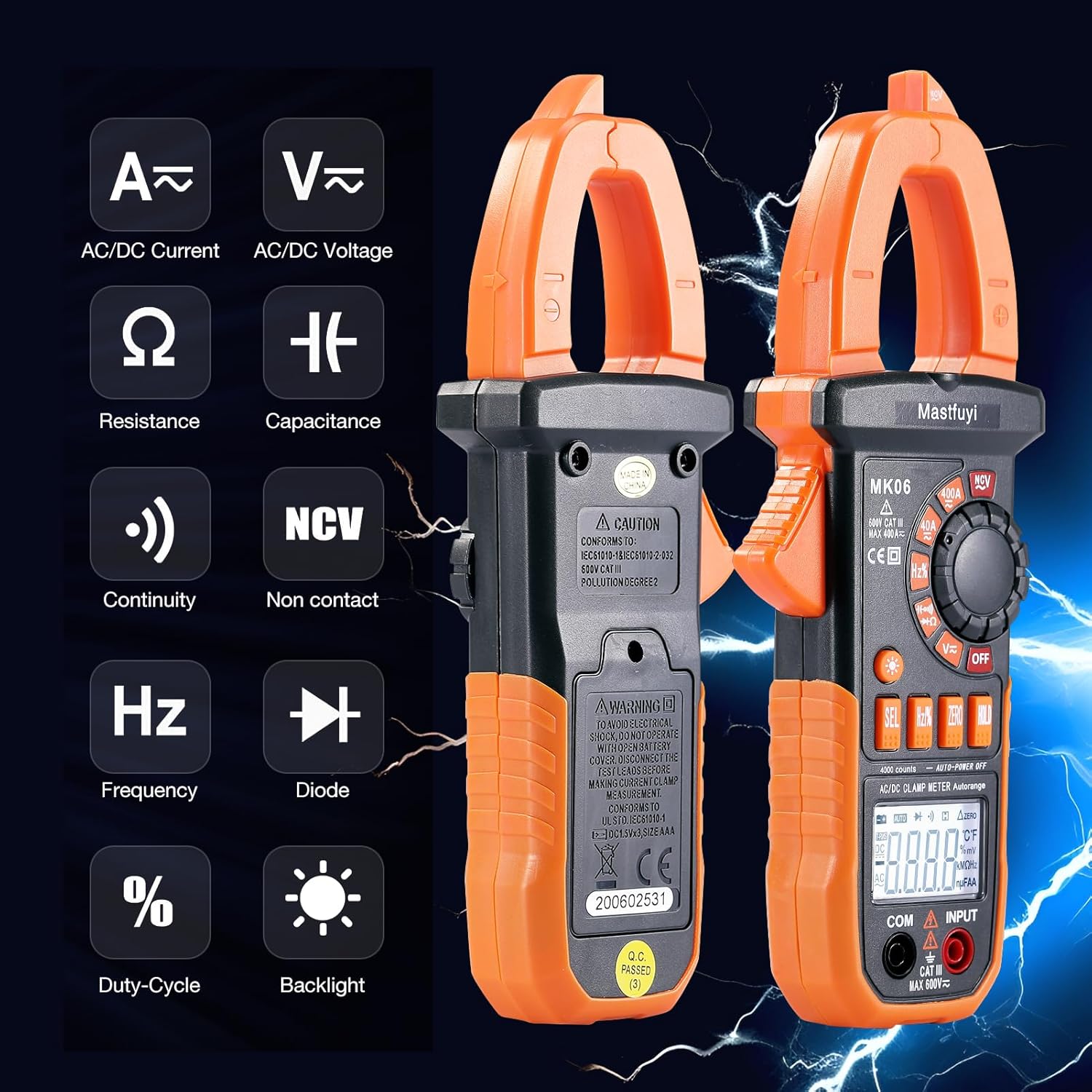 Clamp Meter Digital, AC/DC Current, Electrical Tester Digital, True RMS 4000 Counts, Auto-Ranging Measures AC/DC Voltage, Continuity, Frequency, Capacitance, Resistance, Duty-Cycle, Diodes - Image 4