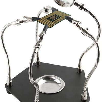 Helping Hands Soldering Station with 3X Magnifying Glass, Third Hand Soldering Magnifying Glass with Soldering Iron Stand, Heavy Duty Metal Base, Flexible Metal Arms for Soldering, Electronic Repair
