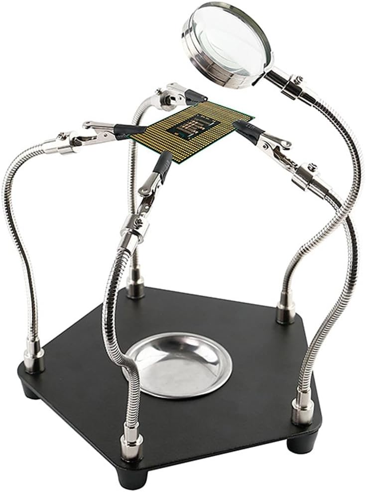 Helping Hands Soldering Station with 3X Magnifying Glass, Third Hand Soldering Magnifying Glass with Soldering Iron Stand, Heavy Duty Metal Base, Flexible Metal Arms for Soldering, Electronic Repair
