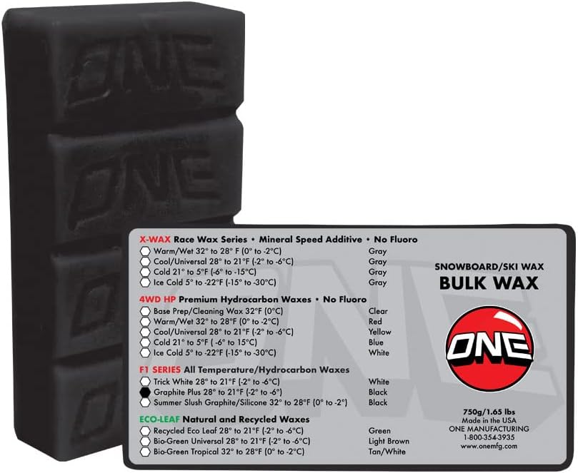 One Mfg F1 Graphite Plus Snowboard & Ski Wax 750g (1.65lb) Big Brick - Bulk Sized All Temperature hot Wax or rub on with Speed additives