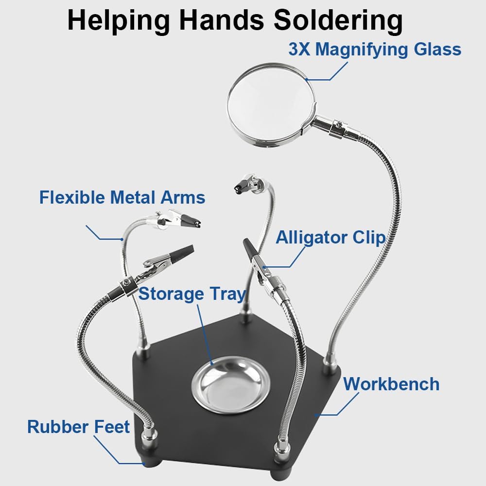Helping Hands Soldering Station with 3X Magnifying Glass, Third Hand Soldering Magnifying Glass with Soldering Iron Stand, Heavy Duty Metal Base, Flexible Metal Arms for Soldering, Electronic Repair - Image 2