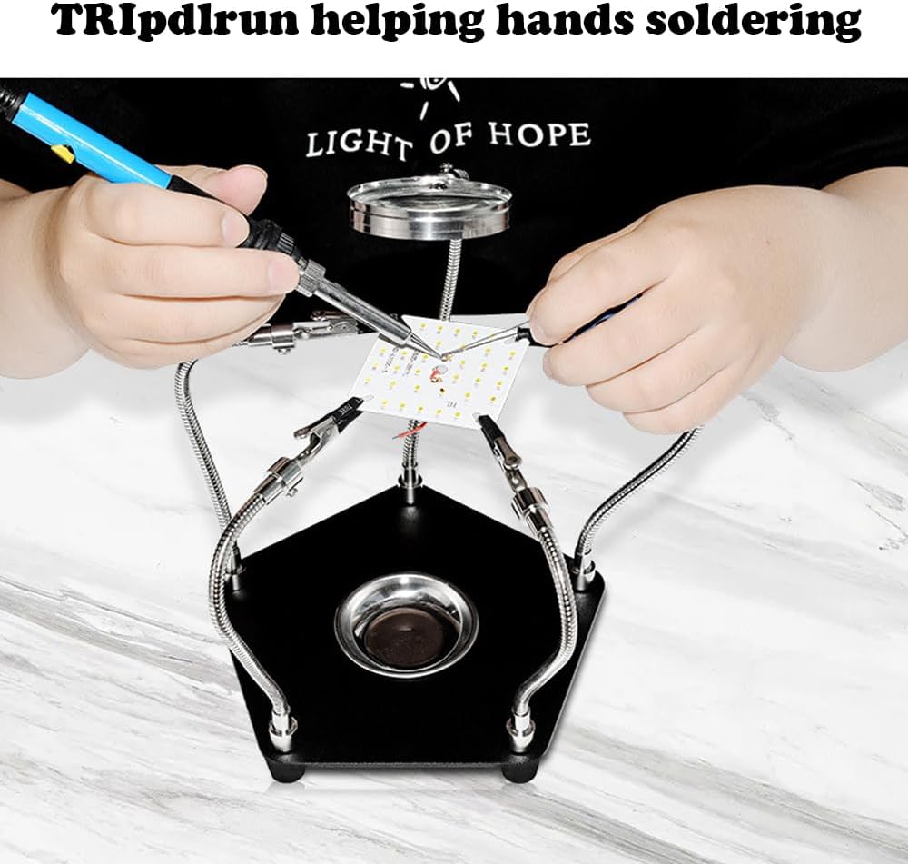 Helping Hands Soldering Station with 3X Magnifying Glass, Third Hand Soldering Magnifying Glass with Soldering Iron Stand, Heavy Duty Metal Base, Flexible Metal Arms for Soldering, Electronic Repair - Image 7