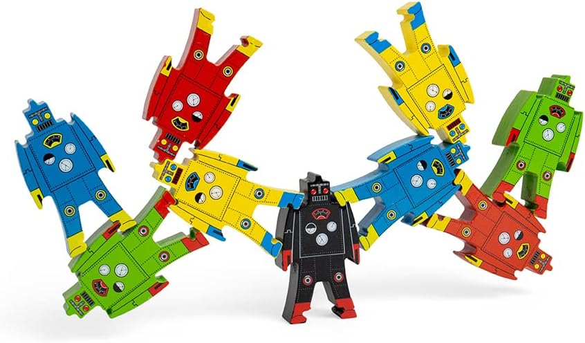 Schylling Stacking Robots - Colorful Wooden Stacking Toy for Kids - 9 pcs. Fun Puzzle for Balancing and Imaginative Play - Ages 3 and Up - Image 6
