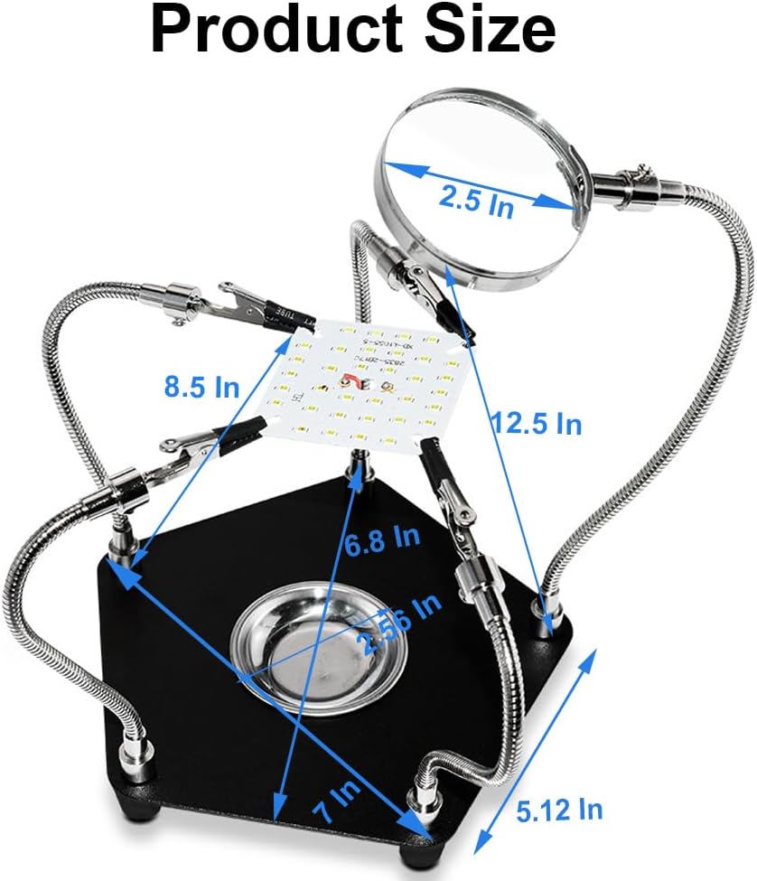 Helping Hands Soldering Station with 3X Magnifying Glass, Third Hand Soldering Magnifying Glass with Soldering Iron Stand, Heavy Duty Metal Base, Flexible Metal Arms for Soldering, Electronic Repair - Image 4