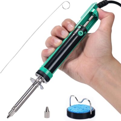 YIHUA 929D-V Electric Desoldering Soldering Iron Solder Sucker Desoldering Pump with Shorter Charging Handle and Desoldering Nozzles 1.0mm 1.2mm for Through-Hole Desoldering