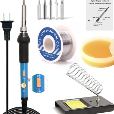 LDK Soldering Iron Kit, Electric Soldering Gun Welding Tools with ON/OFF Switch, Solder Wire, Flux Paste, Soldering Iron Stand, Sponge, 5pcs Tips [110V US Plug]