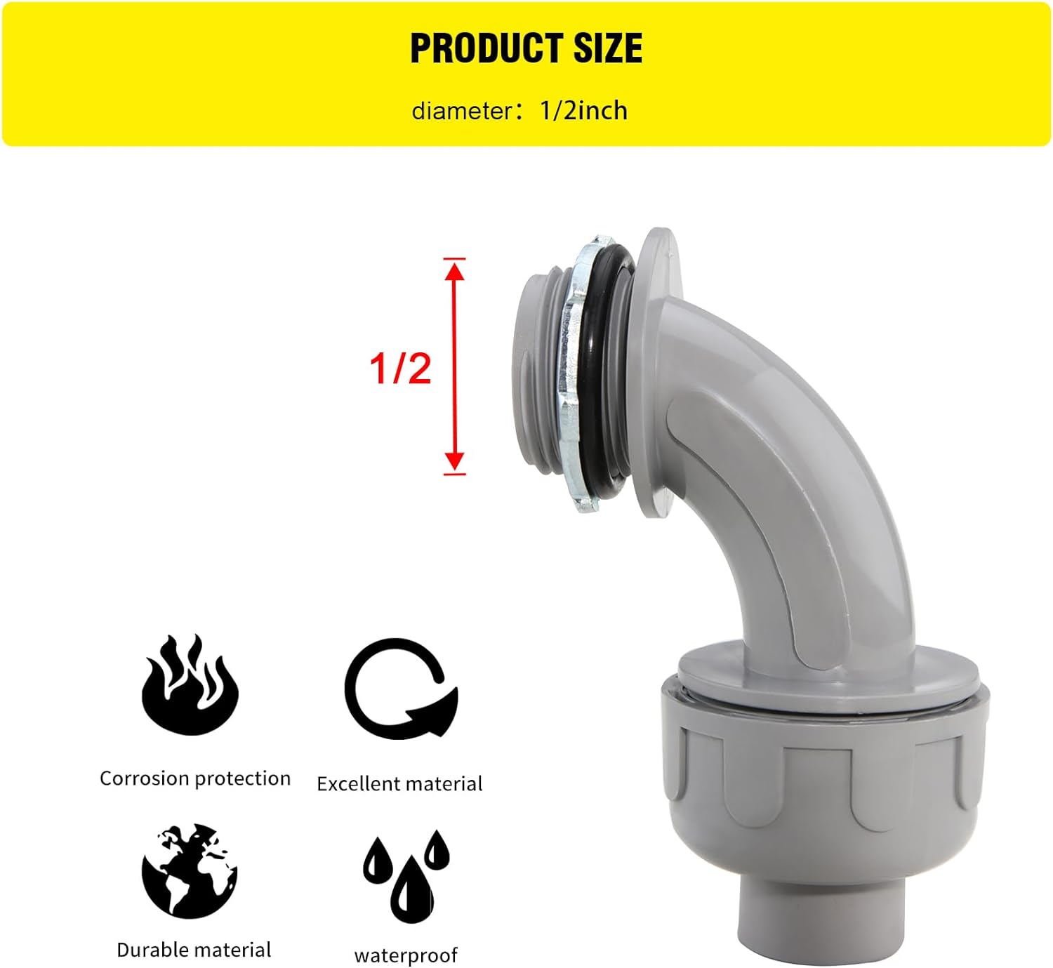 1/2 Inch Flexible Conduit Liquid Tight Connector Nonmetallic Liquid Tight 90° Conduit PVC Flexible Electrical Conduit Fittings 12PACK - Image 2