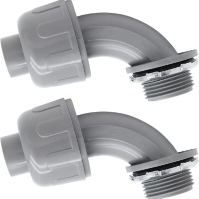 2Pcs 1" NPT Electrical Conduit Connector Fittings, 90-Degree Nonmetallic Liquid Tight Conduit Connector PVC Flexible Conduit Fittings