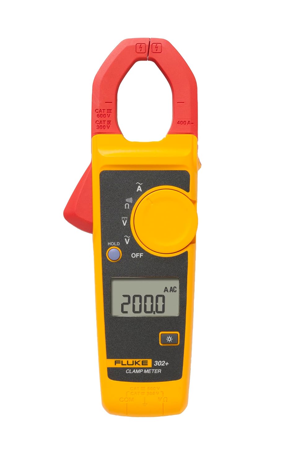 Fluke 302+ Digital Clamp Meter, 30mm Jaw, Measures AC Current to 400A, Measures AC/DC Voltage to 600V, Resistance, Continuity, and Capacitance Measurements, includes 2 Year Warranty