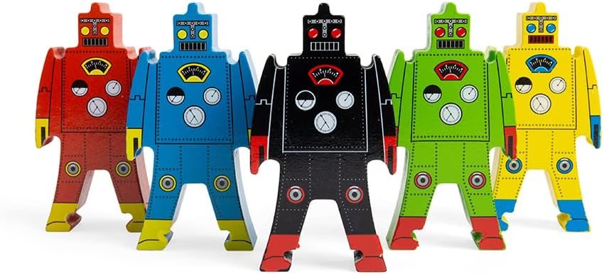 Schylling Stacking Robots - Colorful Wooden Stacking Toy for Kids - 9 pcs. Fun Puzzle for Balancing and Imaginative Play - Ages 3 and Up - Image 7