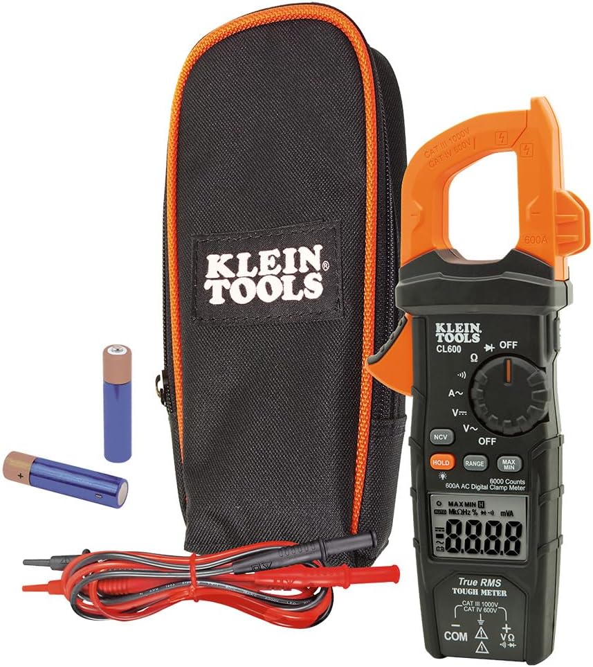 Klein Tools CL600 Electrical Tester, Digital Clamp Meter has Auto Range TRMS, Measures AC Current, AC/DC Volts, Resistance, NCVT, More, 1000V