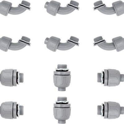 3/4 inch Liquid Tight Connector PVC Flexible Conduit Connector UL Listed Liquid Tight Connector Non-Metallic Electrical Conduit Fittings 12 Pack (6 Pcs 180D/6 Pcs 90D)
