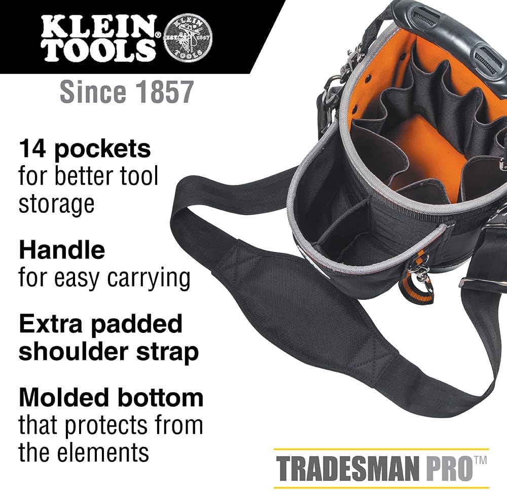 Klein Tools 55419SP-14 Tool Bag with Shoulder Strap Has 14 Pockets for Tool Storage, Can Fit Long Screwdrivers - Image 2