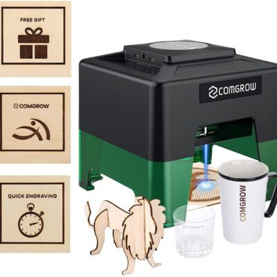 Comgrow Laser Engraving Machine for Dog Tag Metal Wood Silicone, Portable Desktop Laser Engraver Machine for Win, Android, iOS & Offline Laser Cutter 3.8 * 3.4 inches Power Output 1600mw