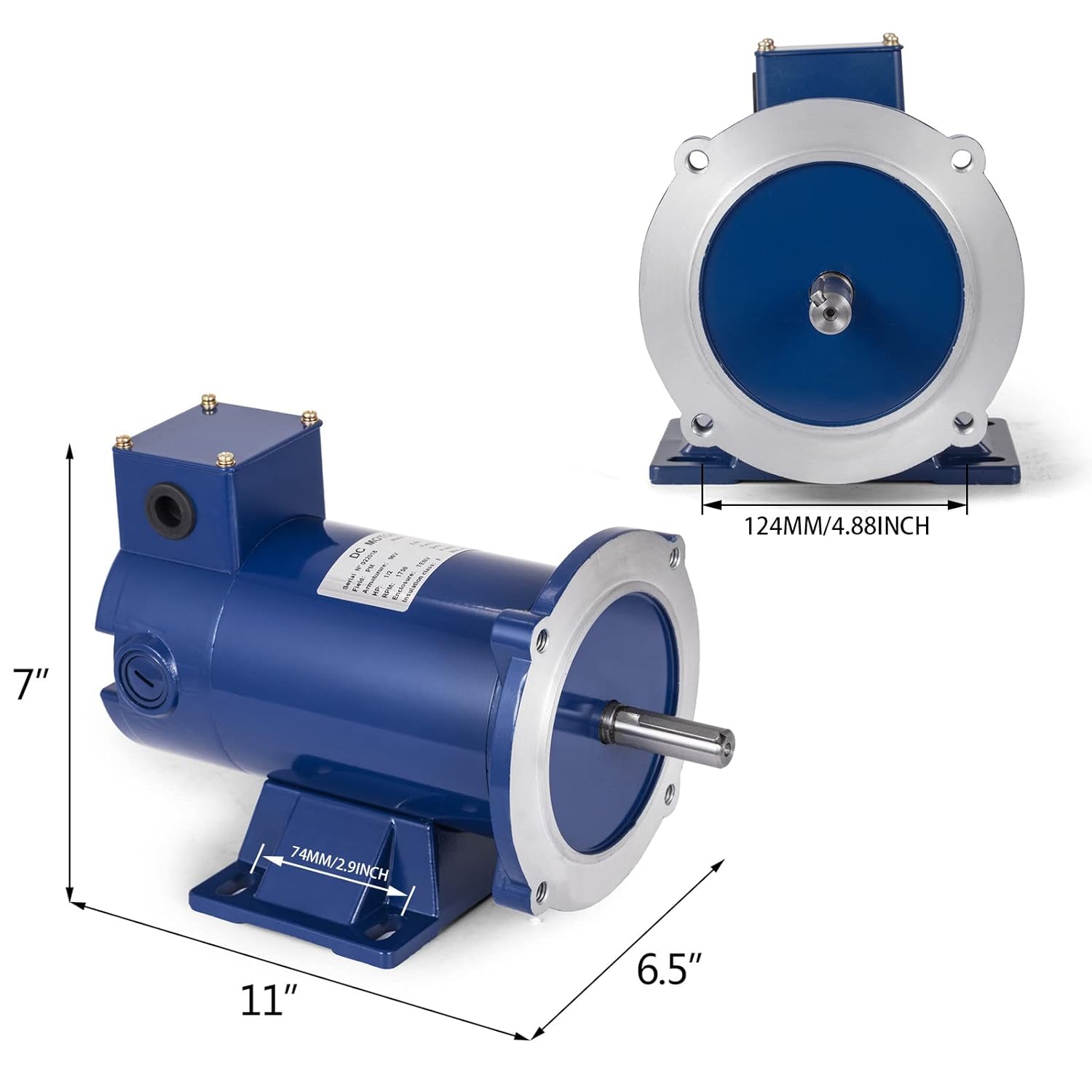 VEVOR 1/2 Hp DC Motor Rated Speed 1750 RPM 90V Electric Motor Permanent Magnet Motor - Image 8