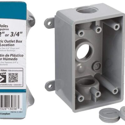 BELL PSB37550GY Single-Gang Weatherproof Three 1/2 in. or 3/4 in. Threaded Outlets, 2 in, Gray