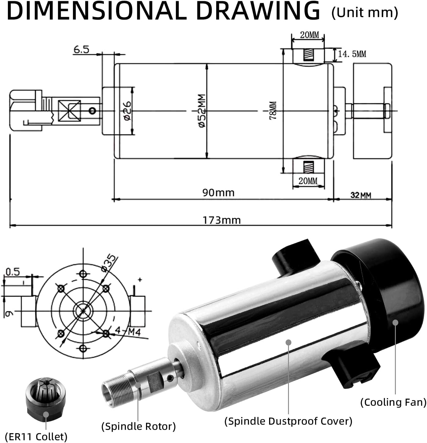 FoxAlien CNC Upgrade Kit 300W DC Spindle Milling Motor for Masuter, Masuter Pro, 3018-SE V2 CNC Router Engraving Machine with Integrated Control Box Speed Adjustable - Image 6