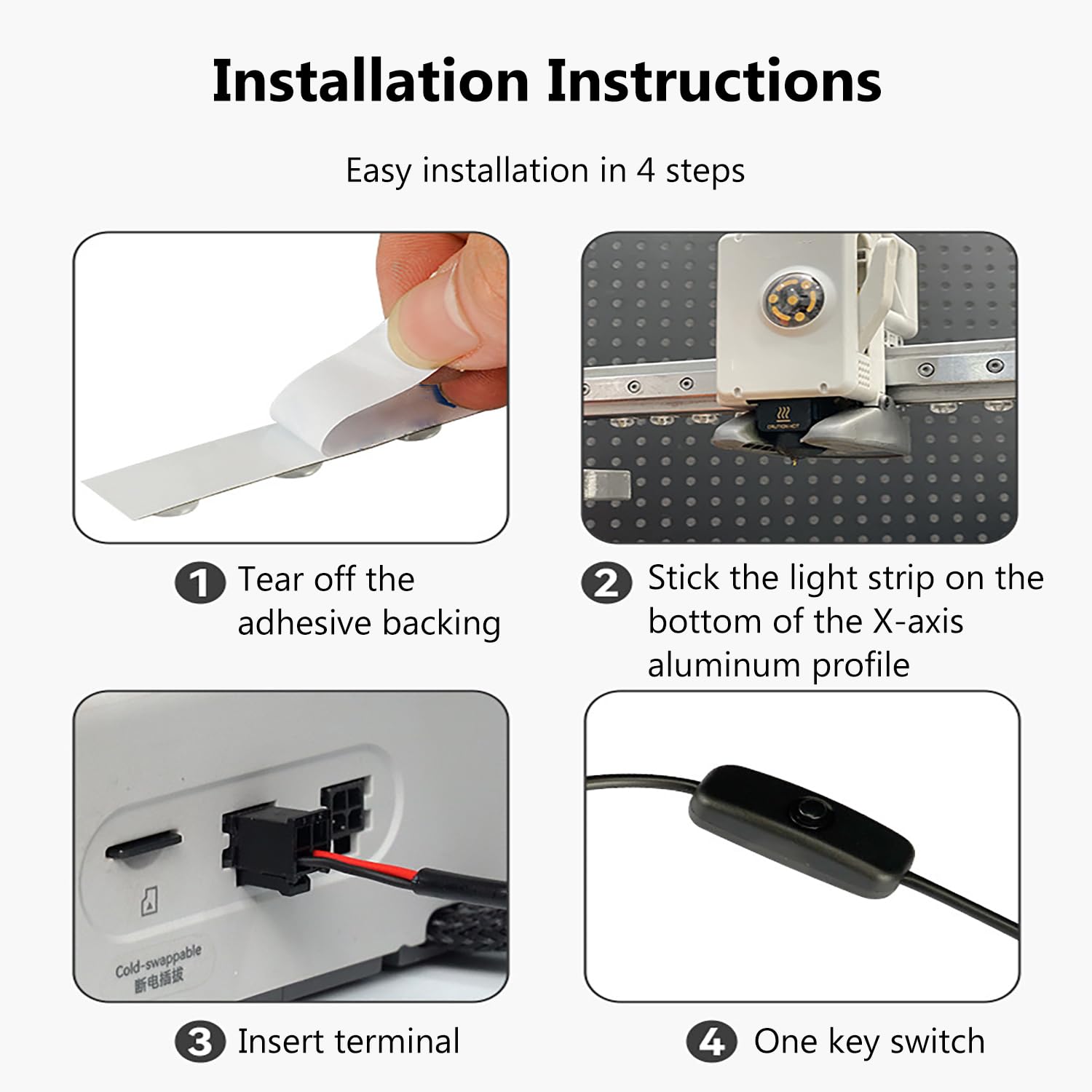 3D Printer LED Light Strip Kit for Bambu Lab A1, with 780mm Length Cable 380mm LED Light, Easy to Install LED Light 24V Lamp Strip High Brightness Lights FDM 3D Printer Accessories Parts - Image 4