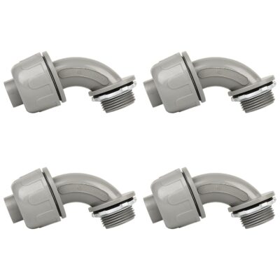 Conduit Connectors, 3/4 Inch Liquid Tight Connector NPT Non-Metallic for PVC Electrical Flexible Conduit Fittings, 90 Degree, UL Listed for Home Outdoor Tubes Tools, Grey (4-Pack)