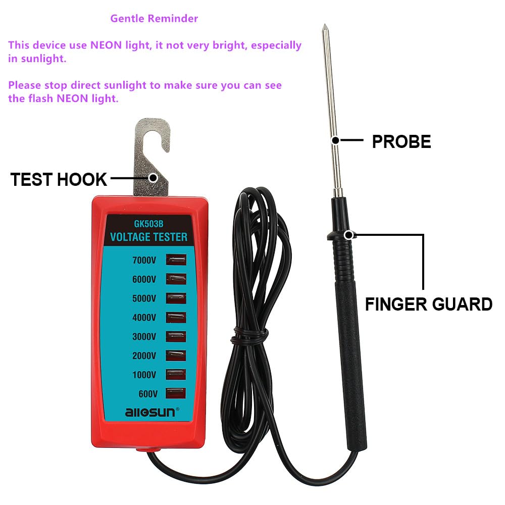 ALLOSUN GK503B NEON Electric Fence Voltage Tester and Fault Finder Max 7 kV, NOT LED, Red - Image 2