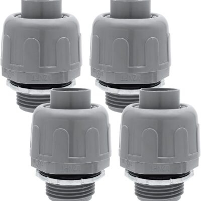 4Pcs NPT 1/2" 180D Electrical Conduit Connector Fittings, PVC Non-metallic Liquid Tight Straight Conduit Connector