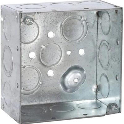 RACO 8232 2-1/8 in. Deep, 1/2 in. and 3/4 in. Side Knockouts, Welded 4 in. Square Electrical Box, 1-Pack, Gray