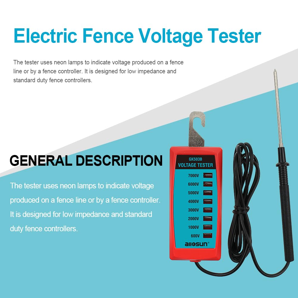 ALLOSUN GK503B NEON Electric Fence Voltage Tester and Fault Finder Max 7 kV, NOT LED, Red - Image 5