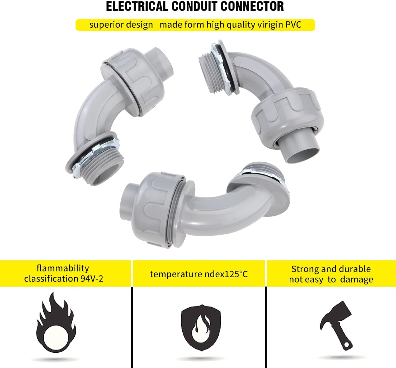 1/2 Inch Flexible Conduit Liquid Tight Connector Nonmetallic Liquid Tight 90° Conduit PVC Flexible Electrical Conduit Fittings 12PACK - Image 3