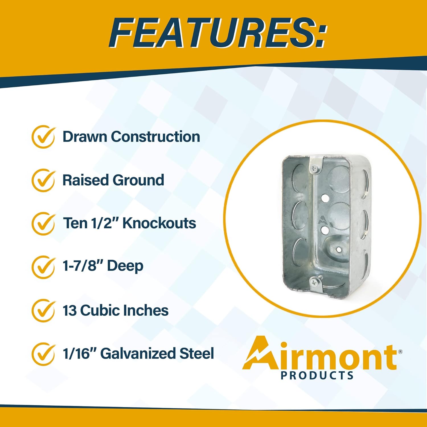 (Pack of 4) 4x2 Inch Utility Size Single Gang Electrical Box, Handy Box, Ten 1/2 Inch Knockouts, Raised Ground, 13 Cu. in. Capacity, 1-7/8" Deep, Galvanized Steel, Drawn Construction, Outlet Box, - Image 3