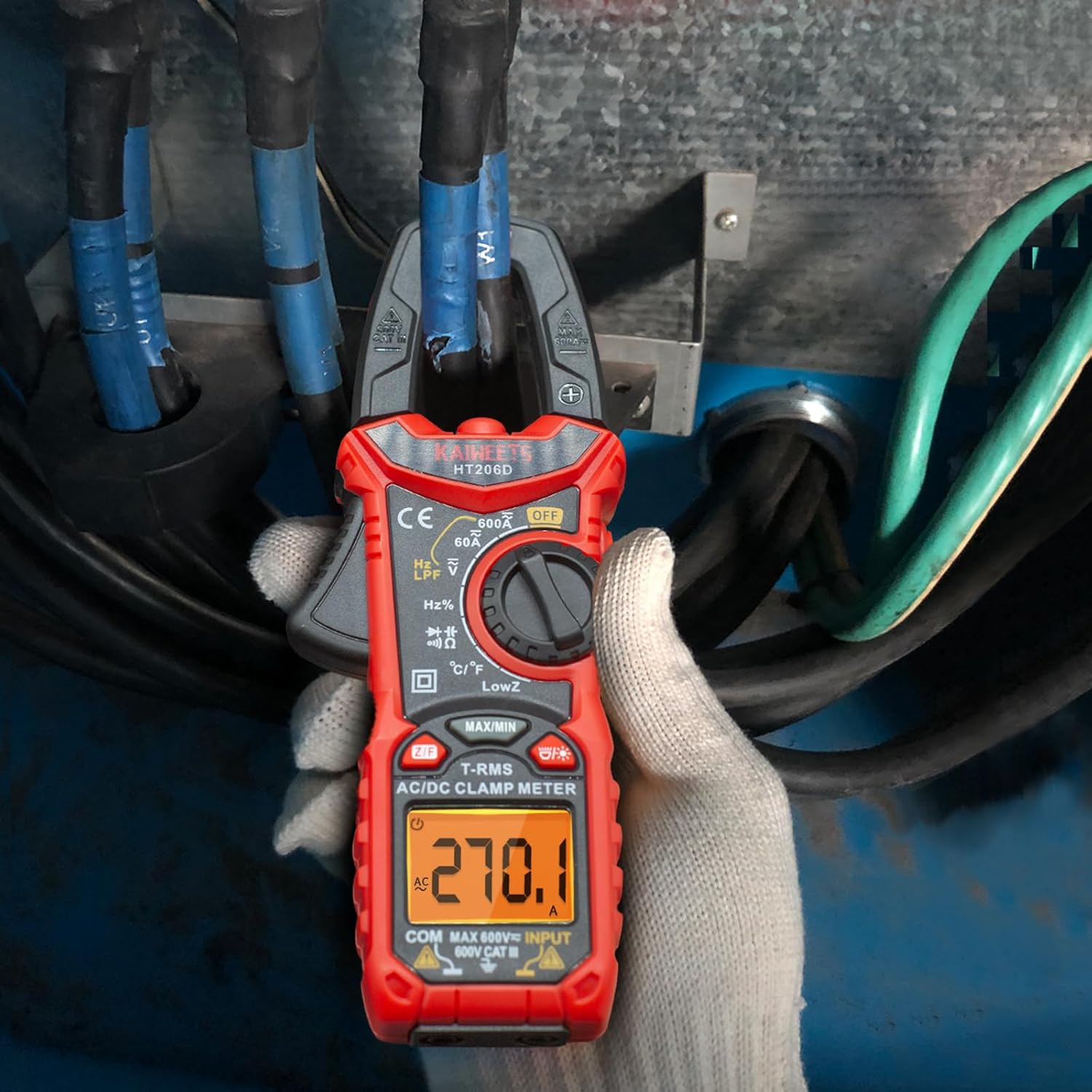 KAIWEETS HT206D Digital Clamp Meter T-RMS 6000 Counts, Multimeter Voltage Tester Auto-ranging, Measures Current Voltage Temperature Capacitance Resistance Diodes Continuity Duty-Cycle (AC/DC Current) - Image 6