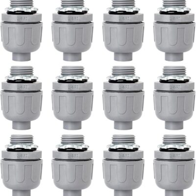 3/4 inch Liquid Tight Connector PVC Flexible Conduit Connector, Straight 180 Degree UL Listed Liquid Tight Connector, Non-Metallic Electrical Conduit Fittings (12 Pack)