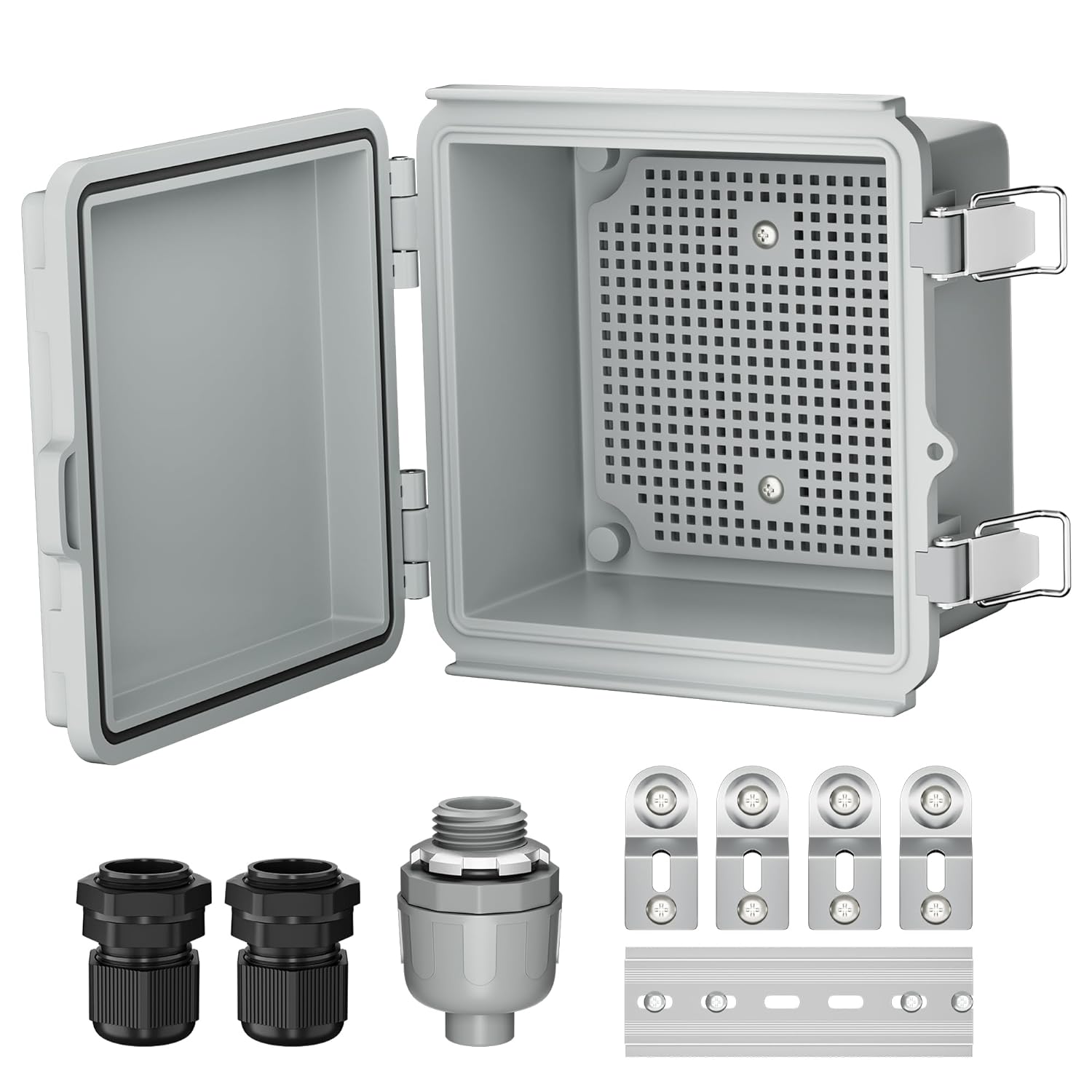 Joinfworld Outdoor Electrical Box Waterproof IP67 6X6 Plastic Project Box Enclosure Weatherproof for WiFi Electronics Solar Network Marine Outside with Stainless Steel Hinged