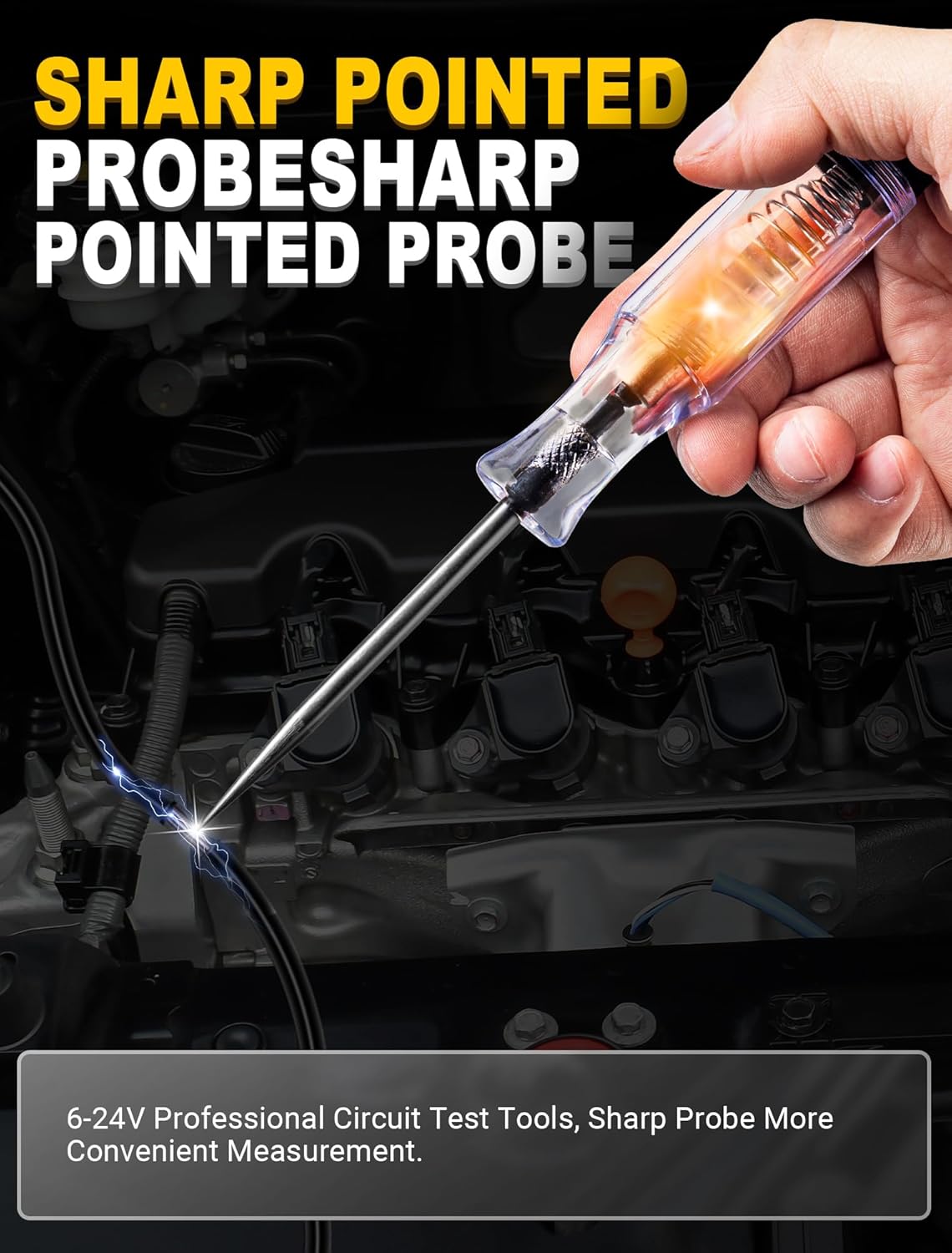 Test Light Automotive, 6V-12V-24V Circuit Tester with Light for Continuity Voltage Electrical Fuse Tester, Car Electric Tester Pen ABS Handle with Sharp Probe&Alligator Clip for Sedan, SUV, RV, Truck - Image 6