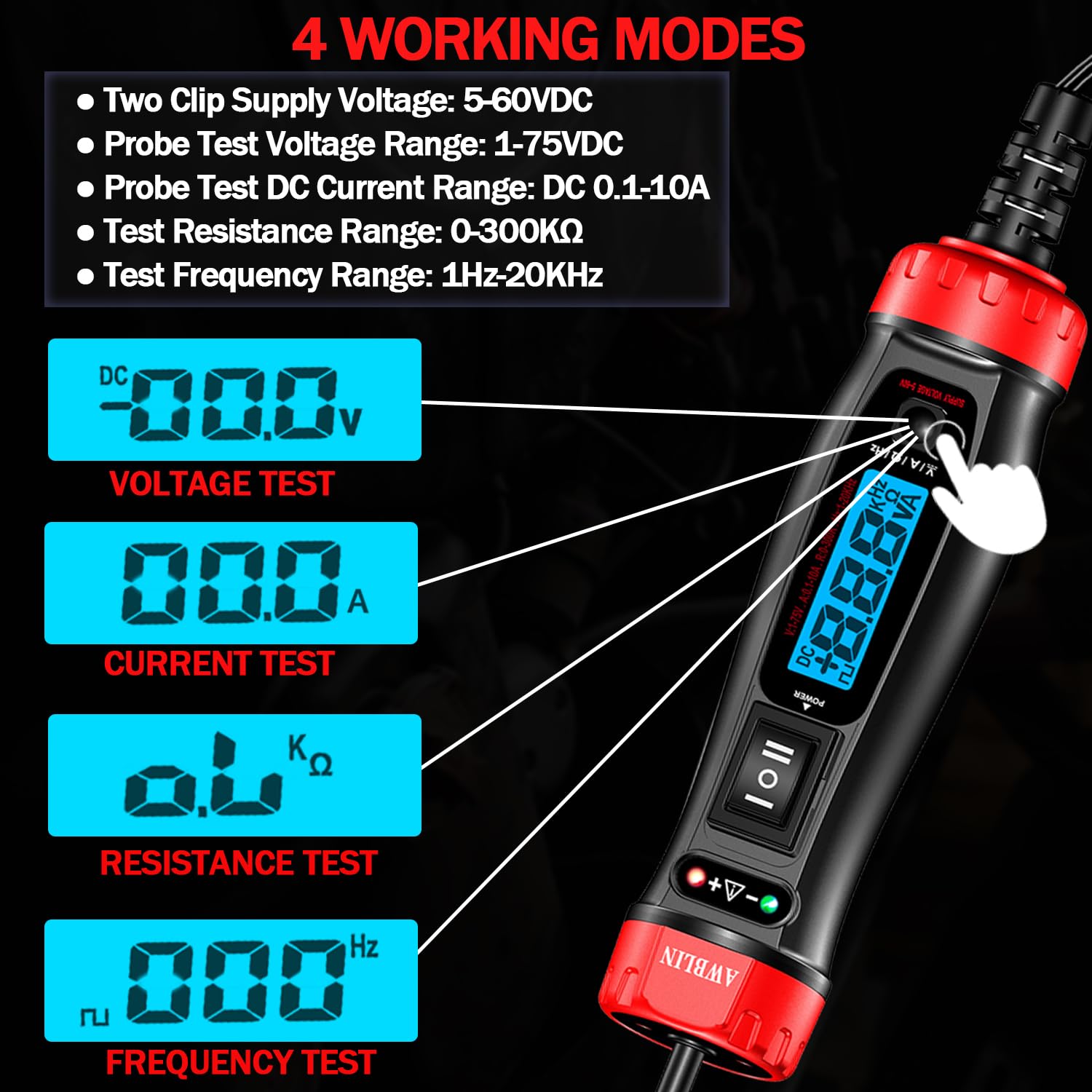 Upgrade Power Circuit Probe Tester, LCD Digital Automotive Test Light with Voltmeter&Illumination, DC Auto Voltage Tester, Relay Fuse Component Continuity Current Resistance Frequence Test. - Image 2