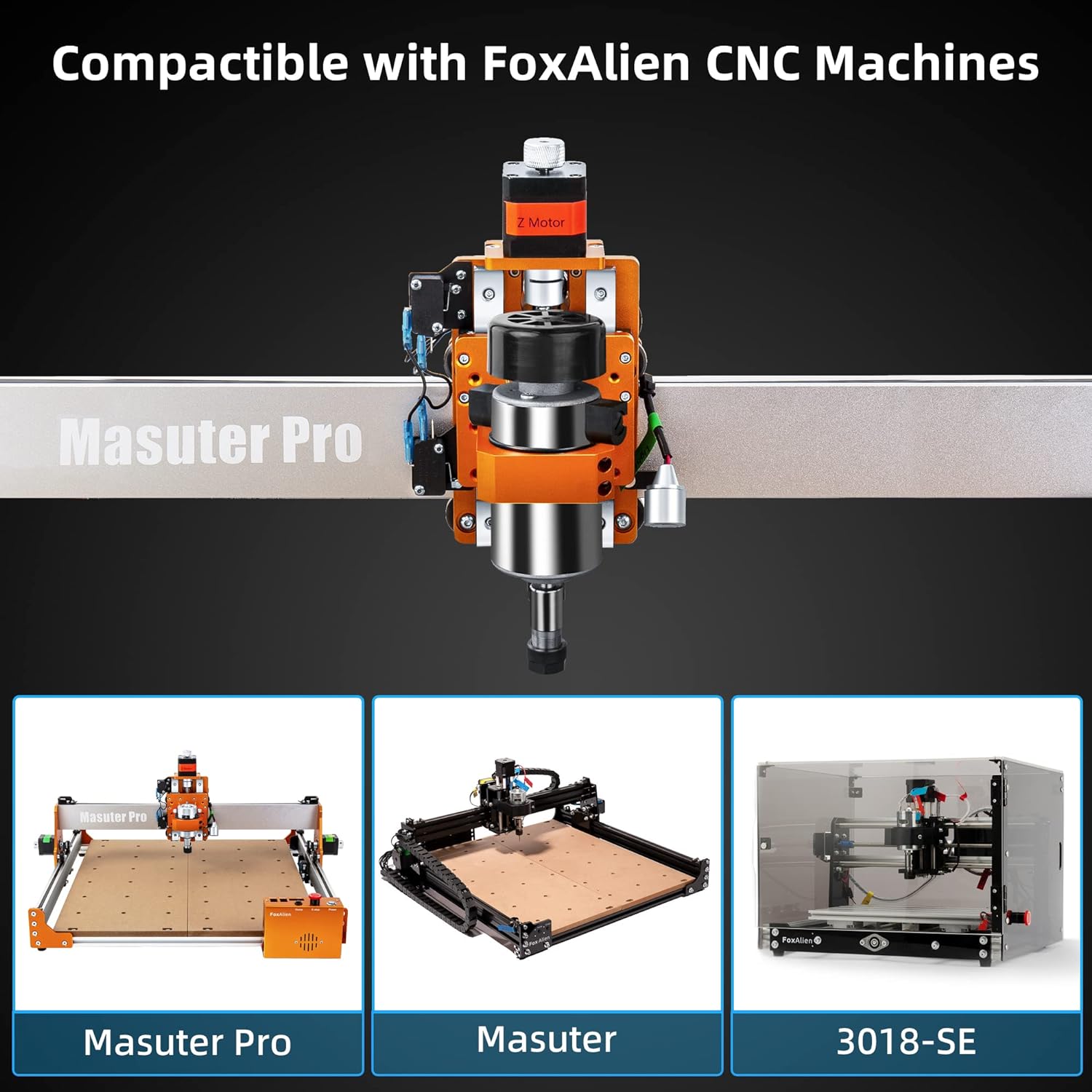 FoxAlien CNC Upgrade Kit 300W DC Spindle Milling Motor for Masuter, Masuter Pro, 3018-SE V2 CNC Router Engraving Machine with Integrated Control Box Speed Adjustable - Image 2