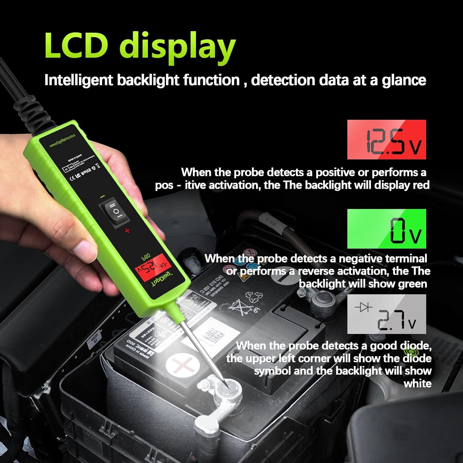 P60 Power Circuit Probe Kit Component Activation Short Circuit Finder Continuity Test Voltage Tester 6-30V Diode Detection Test Trailer Lights Grounding Test Jump Lead Function - Image 3