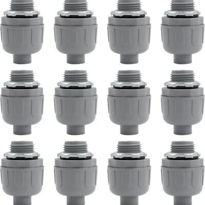 1/2 inch Liquid Tight Connector PVC Flexible Conduit Connector, Straight 180 Degree UL Listed, Non-Metallic Electrical Conduit Fittings (12 Pack)