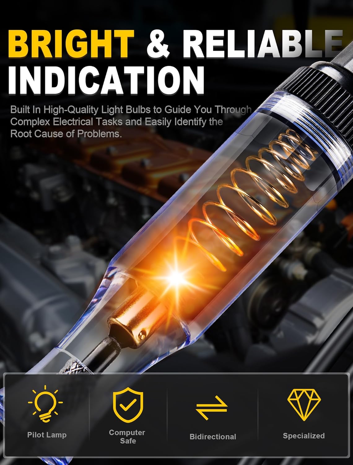 Test Light Automotive, 6V-12V-24V Circuit Tester with Light for Continuity Voltage Electrical Fuse Tester, Car Electric Tester Pen ABS Handle with Sharp Probe&Alligator Clip for Sedan, SUV, RV, Truck - Image 3