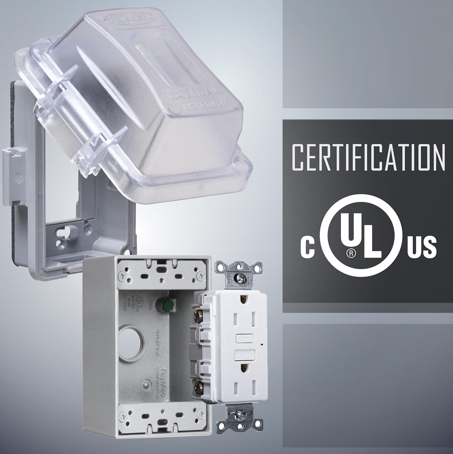 TAYMAC MKG420CS Nonmetallic Extra Duty Complete in-Use Cover 15 Amp WRTR Self Test GFCI Kit, 1-Gang, Clear/Gray - Image 5