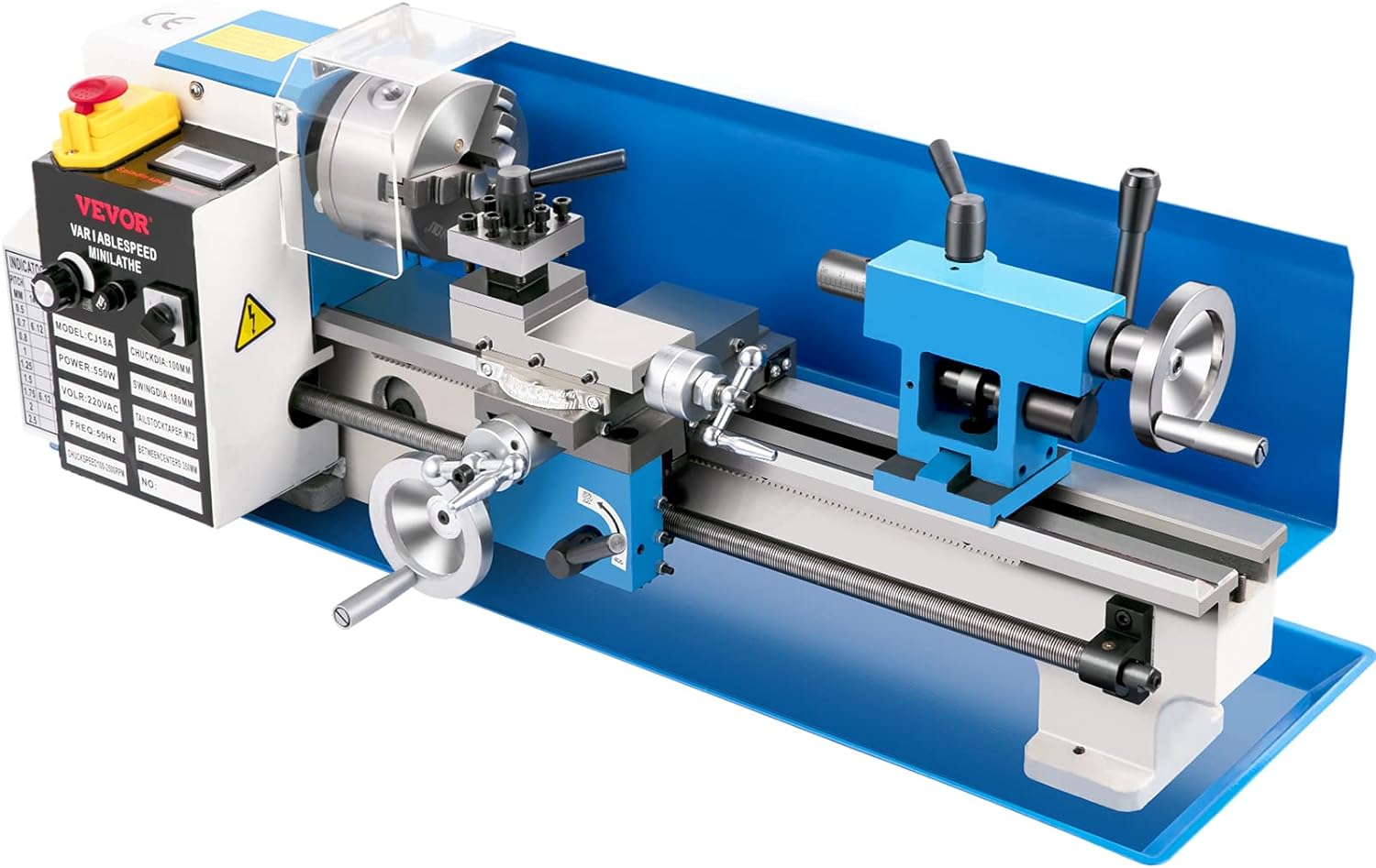 VEVOR Mini Metal Lathe, 7"x14" Benchtop Metal Lathe, 550W Variable Speed 2250RPM Metal Lathe, with 3-jaw Chuck CNC Mini Lathe Machine, Precision Mini Lathe w/Tool Box Digital Display for Metal Turning - Image 9