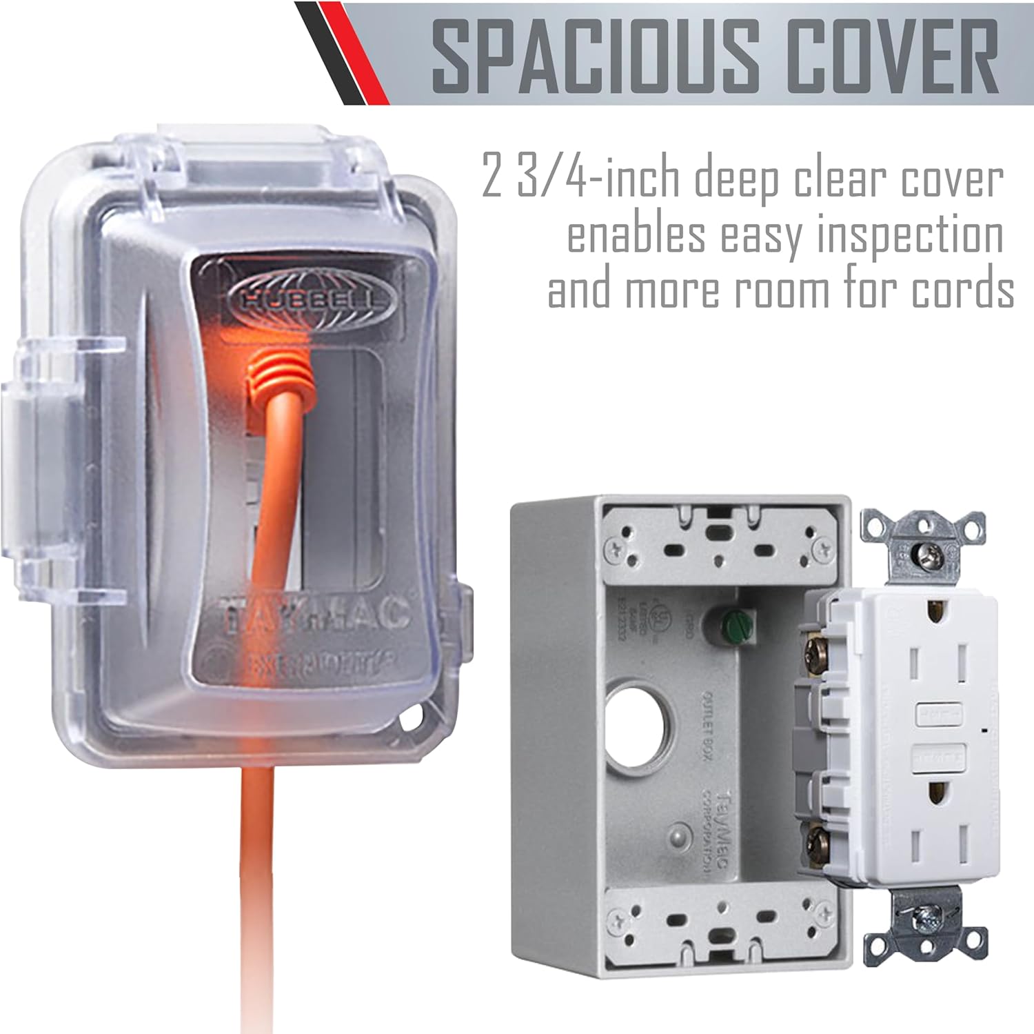 TAYMAC MKG420CS Nonmetallic Extra Duty Complete in-Use Cover 15 Amp WRTR Self Test GFCI Kit, 1-Gang, Clear/Gray - Image 4