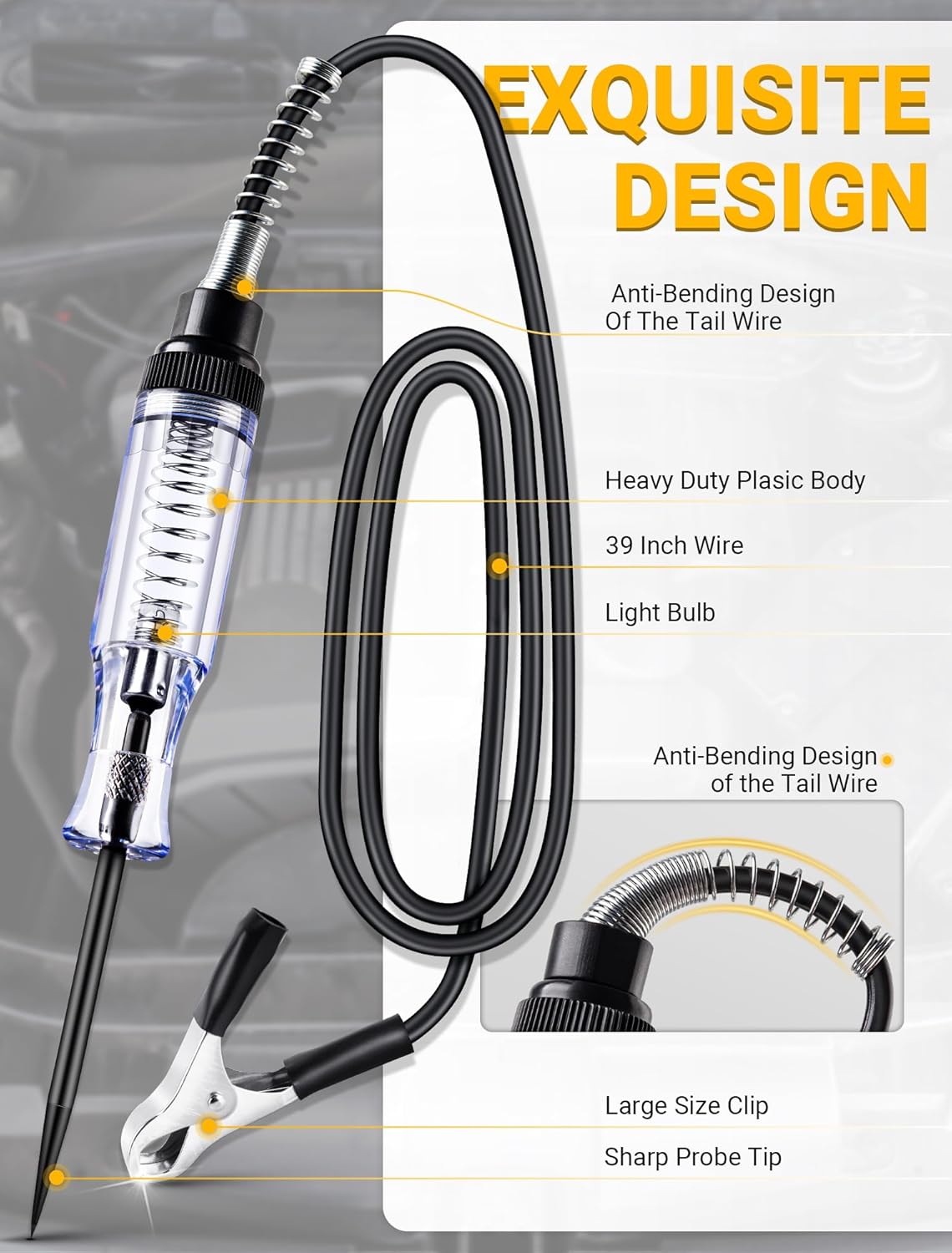 Test Light Automotive, 6V-12V-24V Circuit Tester with Light for Continuity Voltage Electrical Fuse Tester, Car Electric Tester Pen ABS Handle with Sharp Probe&Alligator Clip for Sedan, SUV, RV, Truck - Image 2