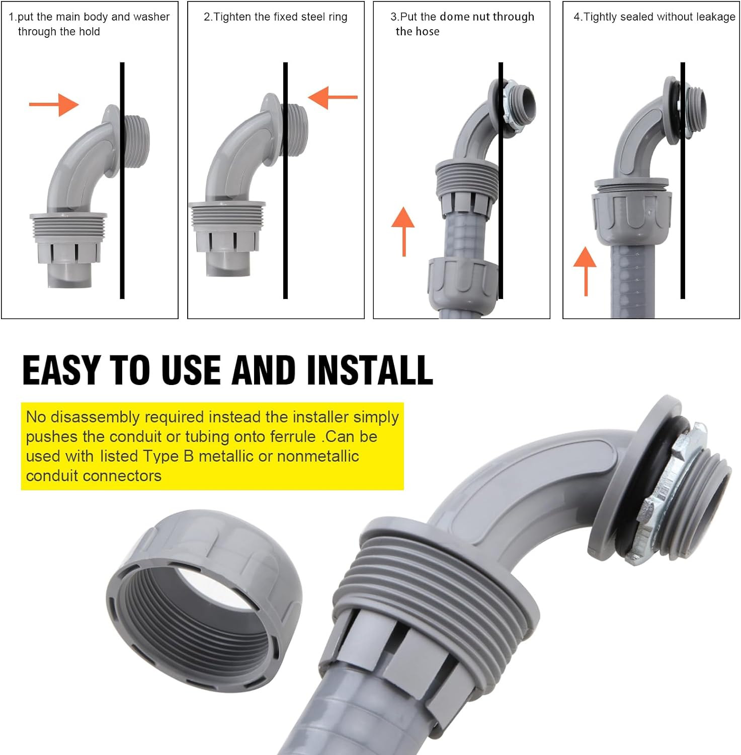 1/2 Inch Flexible Conduit Liquid Tight Connector Nonmetallic Liquid Tight 90° Conduit PVC Flexible Electrical Conduit Fittings 12PACK - Image 4