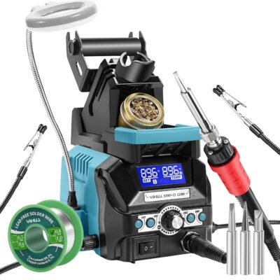 YIHUA 939D+ III EVO Digital Soldering Iron Station Kit 110W High Power with LCD display, 4 Memory Channels, Sleep Mode, Digital Calibration, Solder Wire, Helping Hands, Magnifier, 3 Soldering Tips