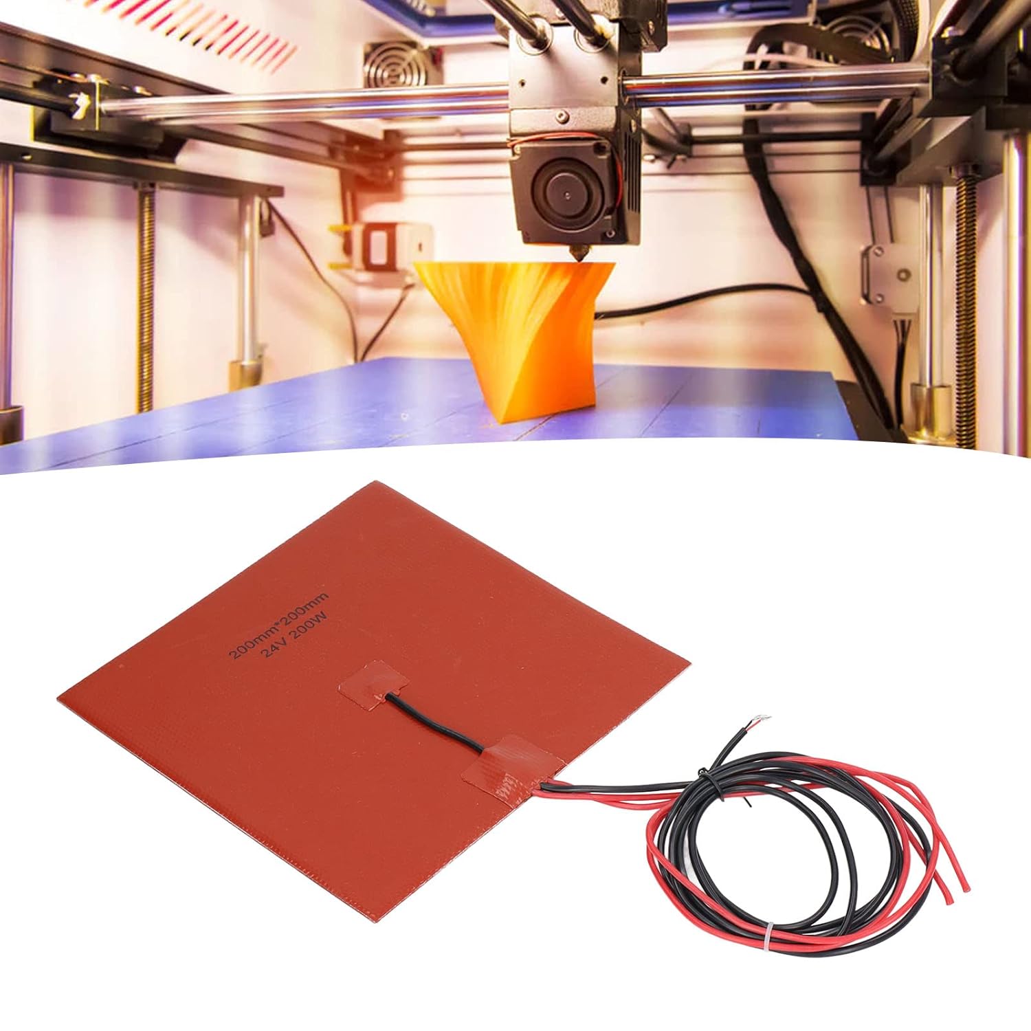 Silicone Heater Pad 200W 200x200mm Quick Heating up to 180℃ NTC 100K Thermistor for Ender 3 (DC24V) - Image 4