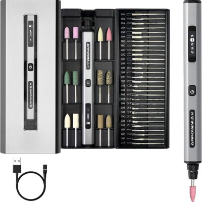 Smart Electric Engraving Pen By AM ARROWMAX, HollowCup Motor, 42 Bits With Aluminum Case, OLED, Magnetic Charge, Mini Cordless Rotary Tool for Metal, Wood, Glass and Plastic (SGS MAX)
