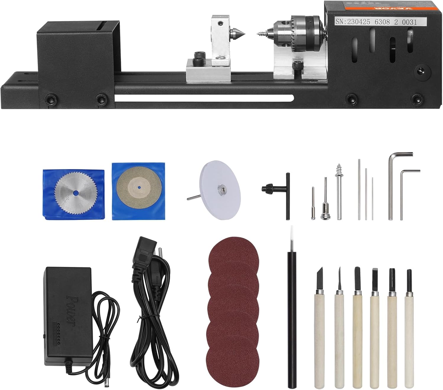 VEVOR Mini Lathe Machine, 2.76 in x 6.3 in, 24VDC 96W Mini Wood Lathe Tools Milling Machine Accessories, 7 Speeds 4220/5300/5650/6350/6660/7050/8450 RPM, for DIY Woodworking Wood Drill Rotary Tool - Image 9