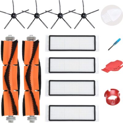 LOVECO Replacement Accessories Kit Compatible for S4 E4 S5 S6 S50 S51 S55 E20 E25 E35 Robotic,2 Main Brush,4 Filter,4 Rubber Side Brush,2 Cleaning Tool