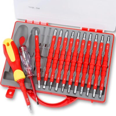 1000V Insulated Electrician Screwdriver Set, All in One 24 Pcs Strong Magnetic Bit with Handle-Phillips Slotted Torx Hex Square(Roberson) for Professional Work and Home DIY